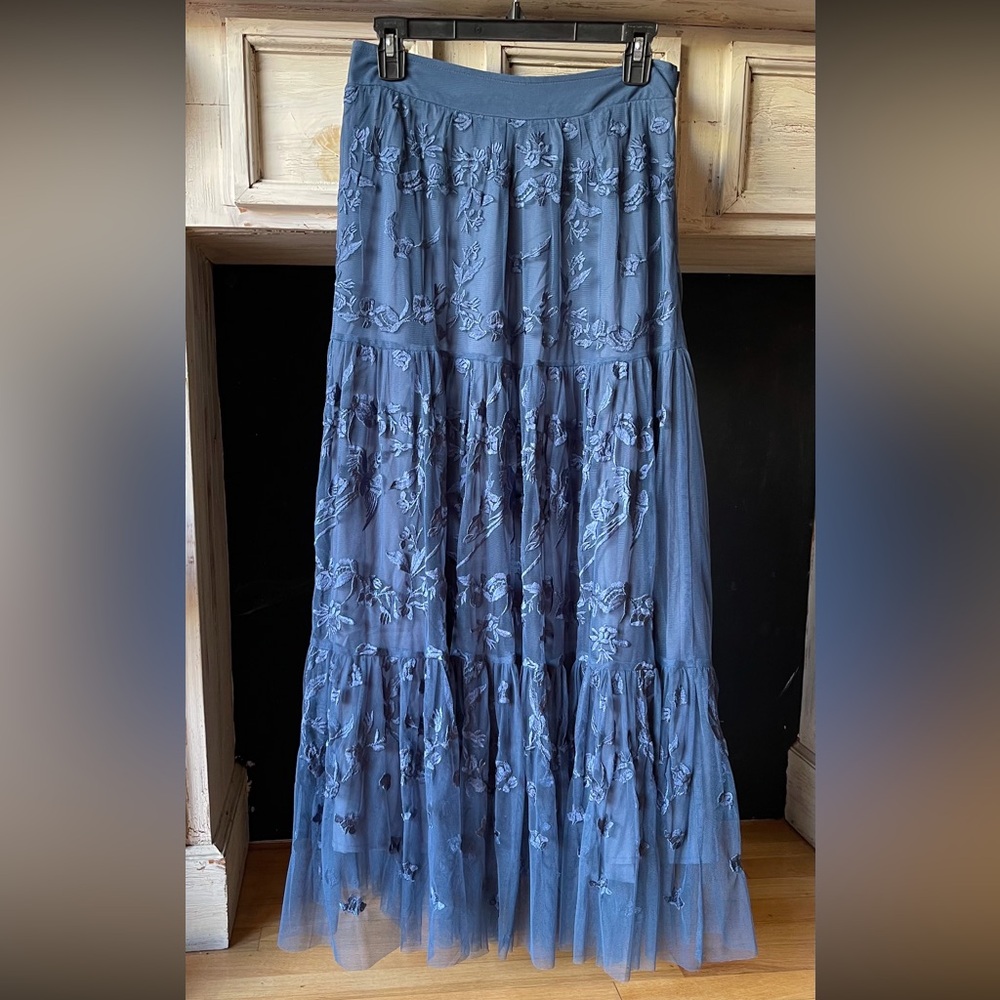 TOLANI via SUNDANCE Embroidered Lined Blue Rielle Skirt NWTs Size 4-6 S